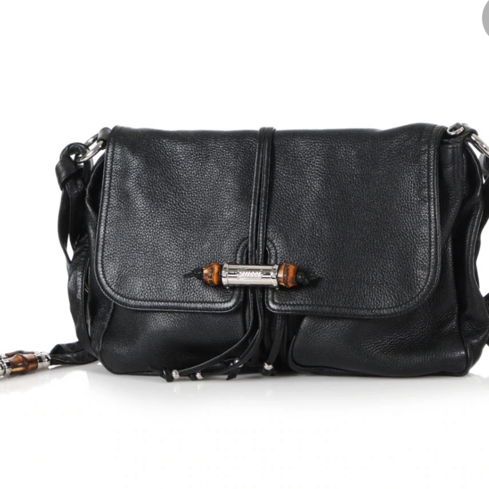 Gucci Black Leather Bag with Bamboo detail